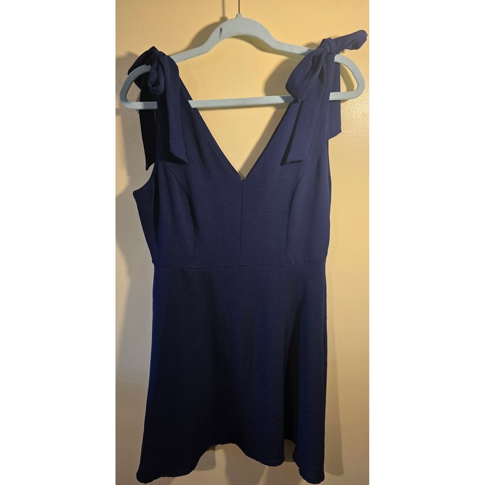 Altar'd State Navy Blue Tie Shoulder V-Neck Mini Dress Fit & Flare Large